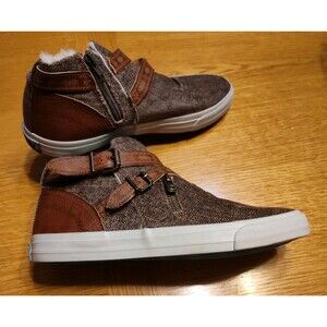 Blowfish Malibu Mojo-B Size 11 Brown Canvas Faux Fur Lined Grunge Shoe Booties